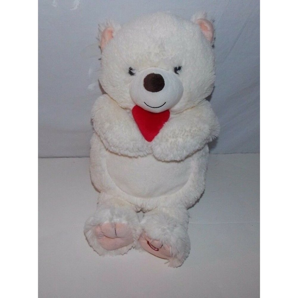 Hallmark Talking Teddy Bear Plush Stuffed Animal White Heart Valentine's 15 in